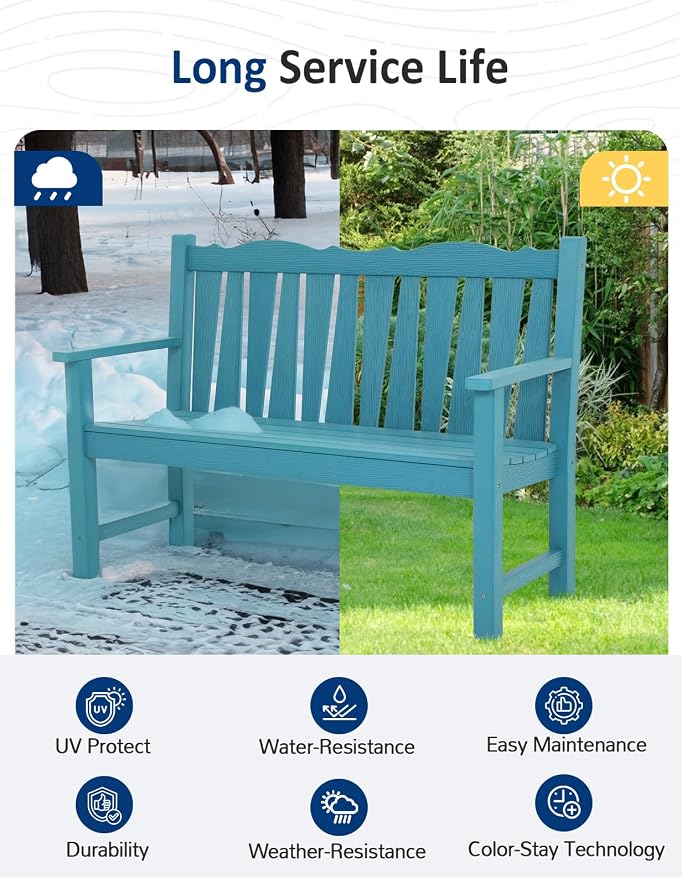Outdoor Bench Set of 2, Weatherproof Garden Benches - Image 6