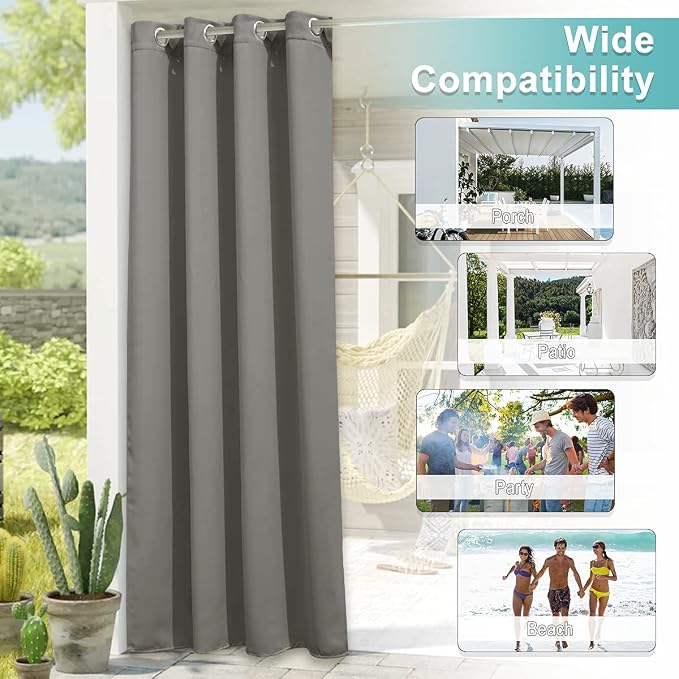 NICETOWN Outdoor Curtain Panel for Patio Waterproof, Rustproof Silver Grommet - Image 6