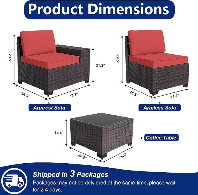 Outdoor Patio Furniture Set, 6 Pieces Outdoor Sectional Furniture High Backrest - Image 2