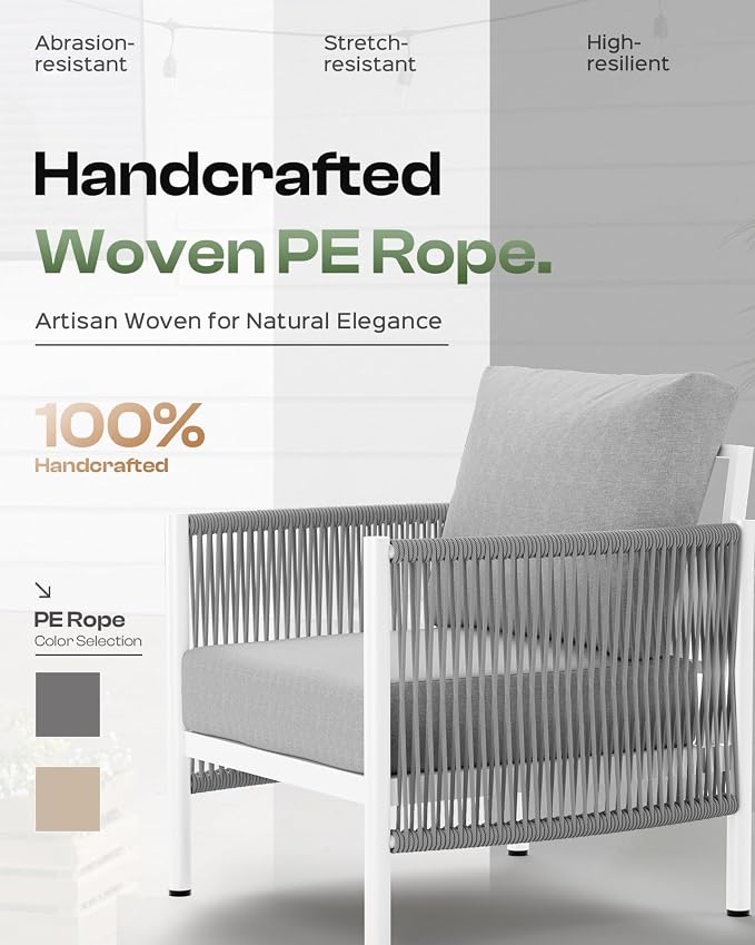 Aluminum Outdoor Patio Couch Loveseat, HDPE Rope Patio Sofa - Image 4