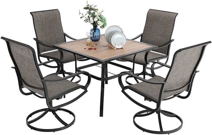 PHI VILLA 5 Piece Outdoor Patio Dining Set, Patio Table & Chair Set Clearance by PHIVILLAThepioneerofcomfortablehouseholdsupplies