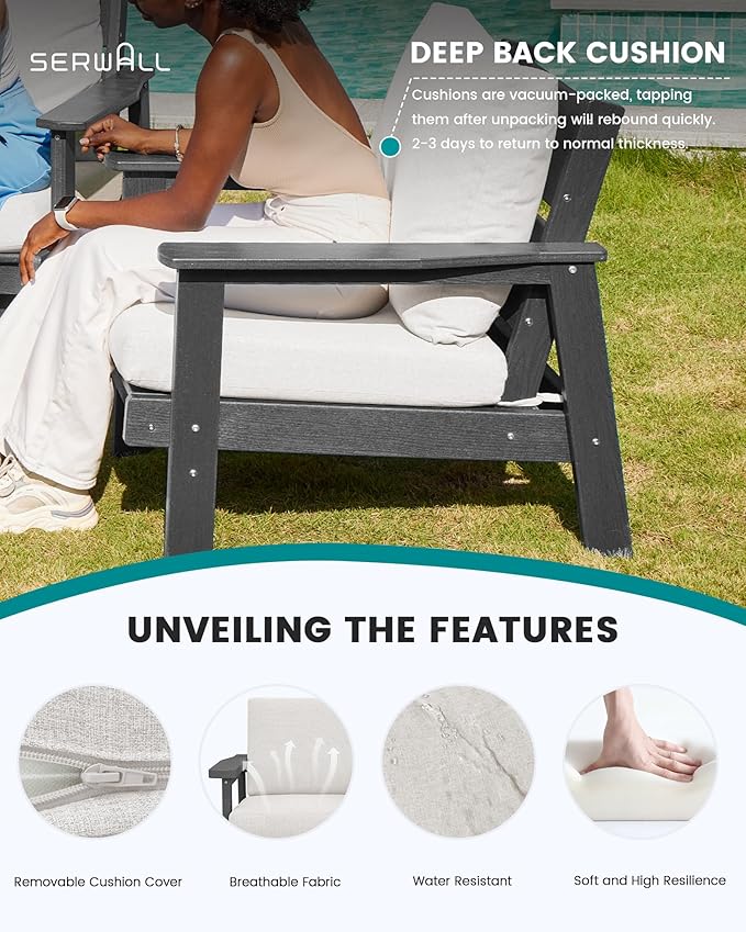 SERWALL Outdoor Patio Furniture Set, 5 Piece HDPE Patio Conversation Sets - Image 3