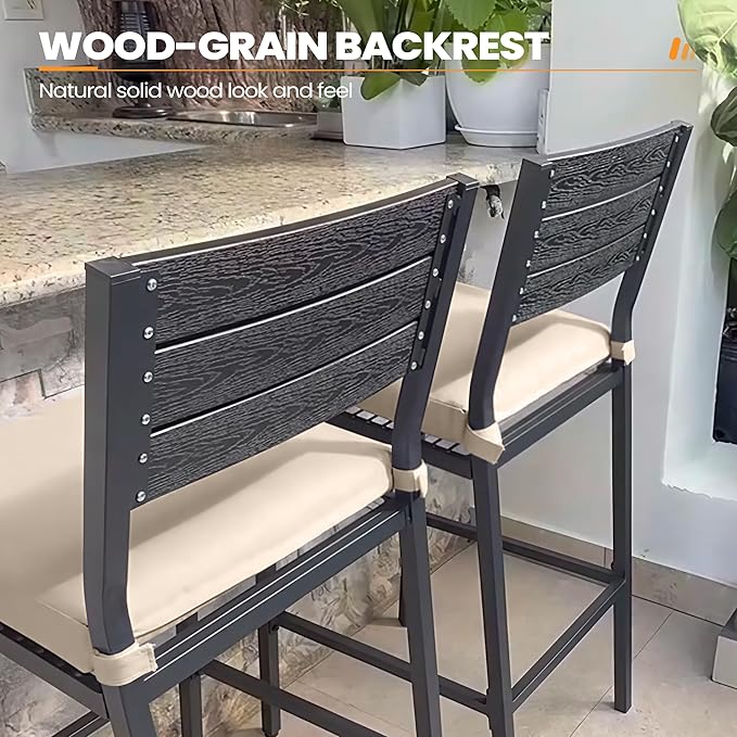 Crestlive Products Outdoor Bar Stools Set of 2, Patio Counter Height Barstools - Image 3