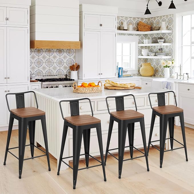 HAOBO Home 26" Outdoor Barstools Patio Stool Metal Bar Stools Set of 4 Counter - Image 9