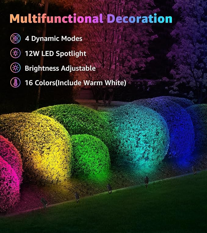 SUNVIE RGBW Spot Lights Outdoor Color Changing Landscape Lighting 12W LED - Image 2