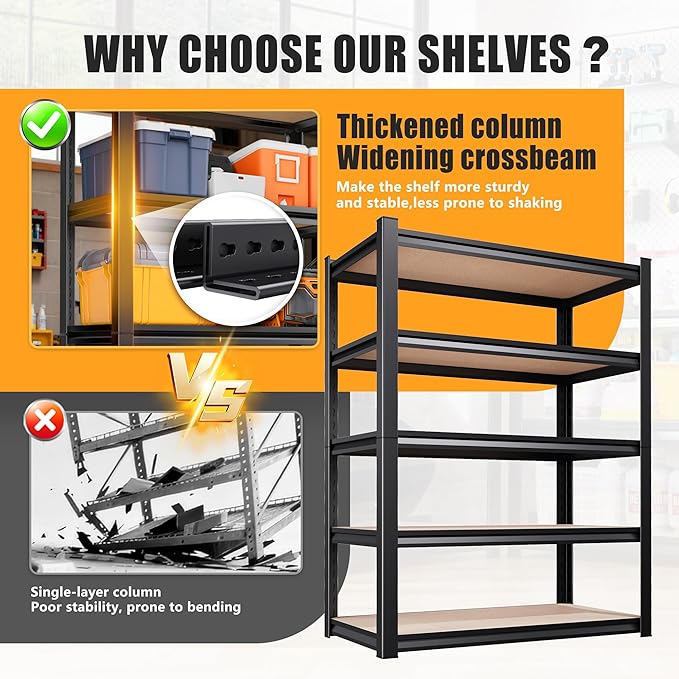 71.2"H-45.6"W Garage Shelving Heavy Duty Storage Shelves, Metal Adjustable - Image 5