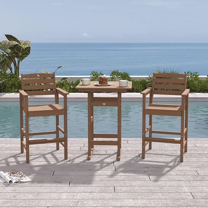 Patio Bar Table, Adirondack Chairs and Table 4 Pieces Set, Bar Height Chairs - Image 2