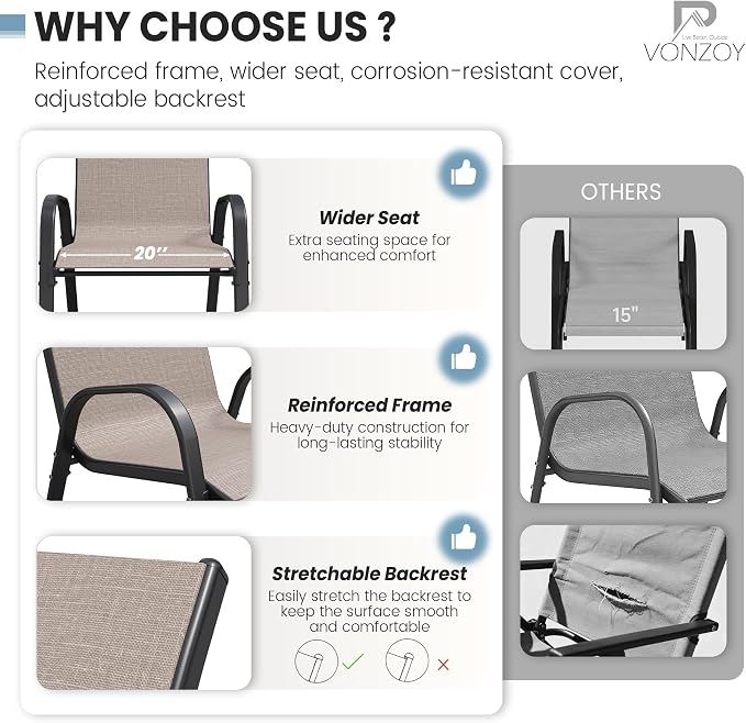 Patio Dining Chairs Set of 8, Outdoor High Stacking Chairs，Breathable Seat - Image 5
