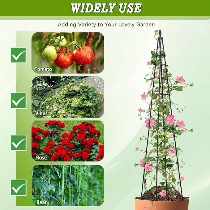 2 Pack Garden Trellis for Climbing Plants Outdoor, 63inch Tall Rustproof Metal - Image 5