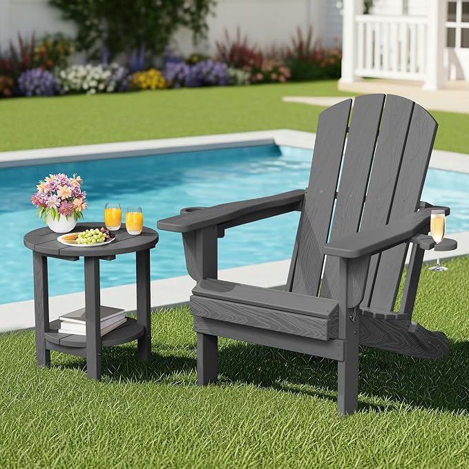 SERWALL Round Outdoor Side Table Set of 2, HDPE Small Adirondack Double End - Image 9