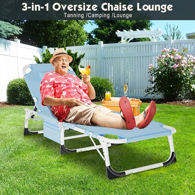 MOPHOTO Beach Lounge Chair, 5-Position Adjustable Tanning Chair - Image 8