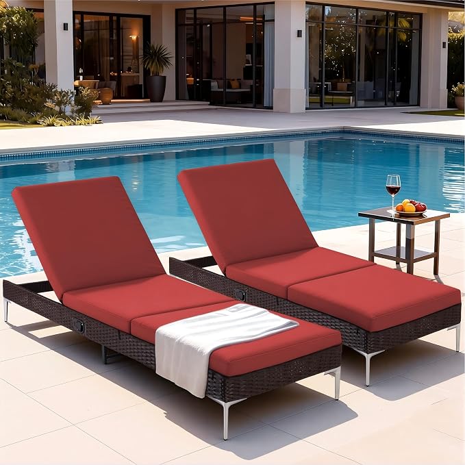 HOMREST Outdoor Lounge Chairs Set of 6, Patio Wicker Chaise Lounge - Image 2