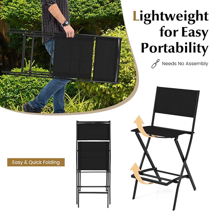 COSTWAY Outdoor Patio Bar Chair Set of 6, Folding Bar Height Stool - Image 3