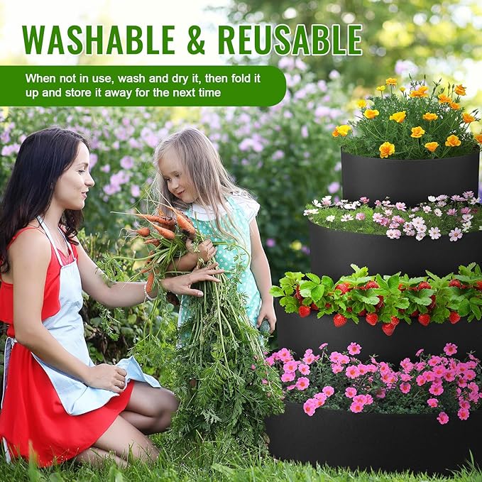4 Pcs Plant Grow Bags 4 Tiered Strawberry Planter Tower Fabric Raised Garden - Image 5