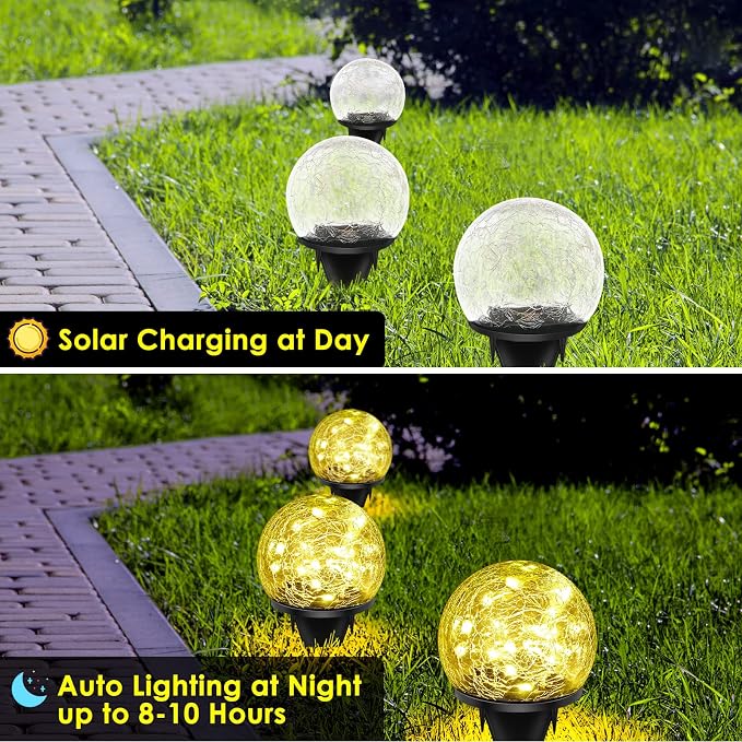 2 Pack 60 LED Solar Garden Lights Outdoor Decoration, Cracked Glass Solar Globe - Image 4