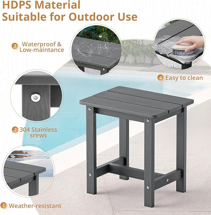 LUE BONA Outdoor Side Table, HDPS Small Outdoor Adirondack Side Tables - Image 6