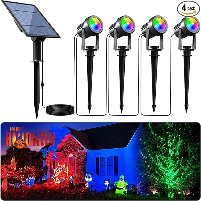 APONUO Solar Spot Lights Outdoor 4-in-1 Landscape Lights Dusk to Dawn Solar by APONUO