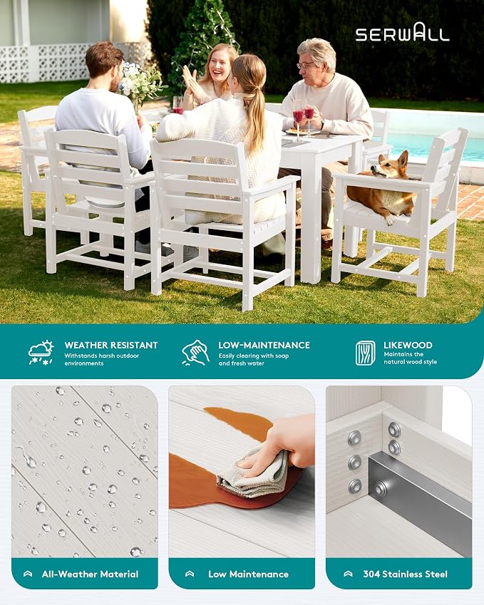 SERWALL Outdoor Dining Sets for 10, HDPE Dining Sets for 10 Person - Image 6