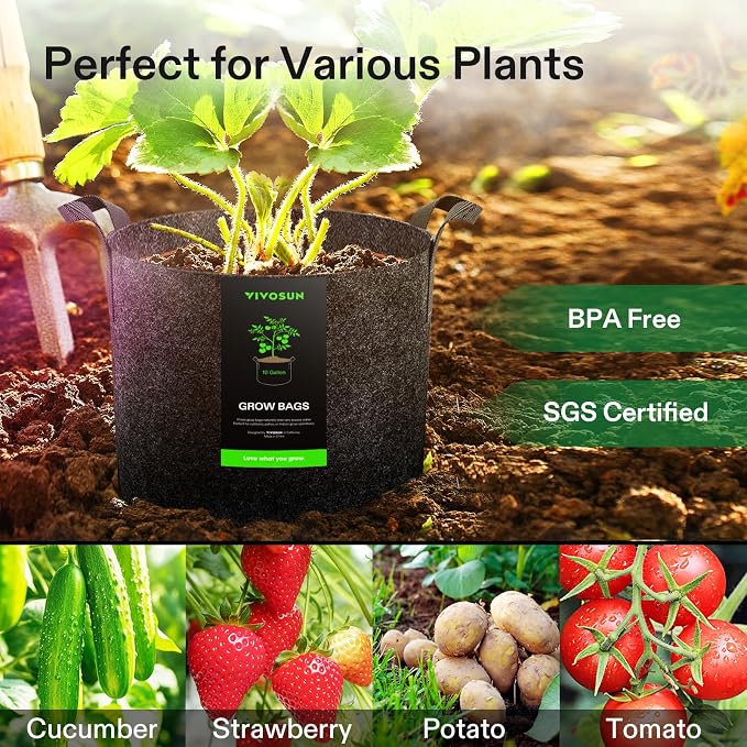 VIVOSUN 5-Pack 10 Gallon Plant Grow Bags, Heavy Duty Thickened Nonwoven Fabric - Image 7