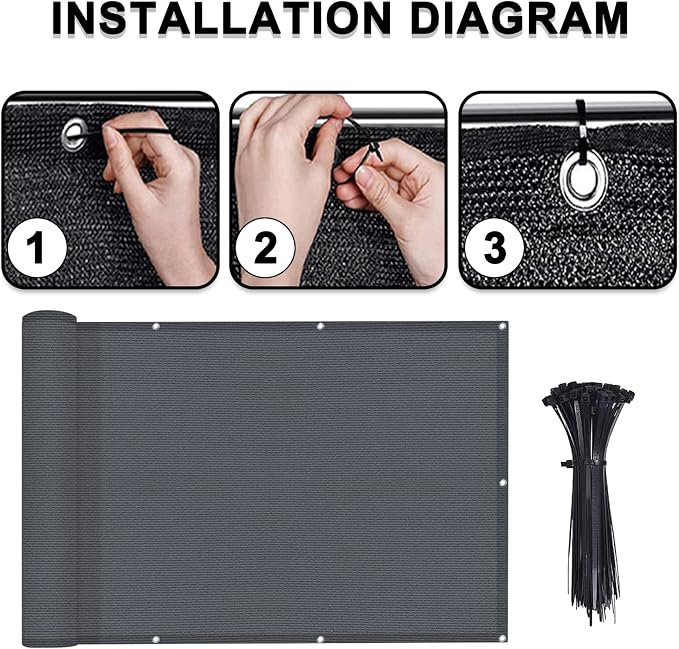 LOVE STORY 3'x6' Dark Grey Balcony Screen Privacy Fence Cover UV Protection - Image 2