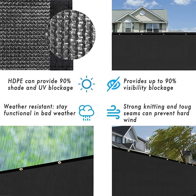 UPGRADE Privacy Fence Screen 5'x67' Black Outdoor 90% Visibility Blockage 170 - Image 5