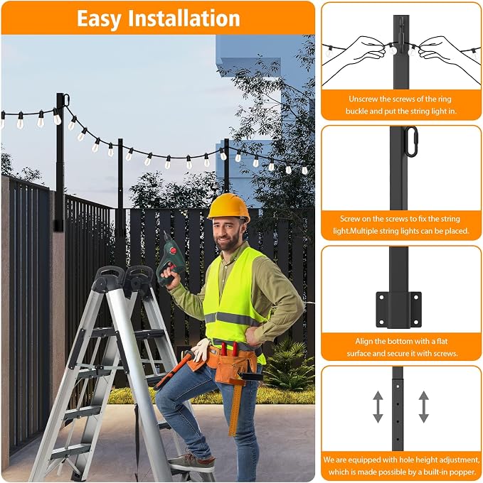 8 Pack String Light Poles, 2.8 Ft Light Poles - Image 6