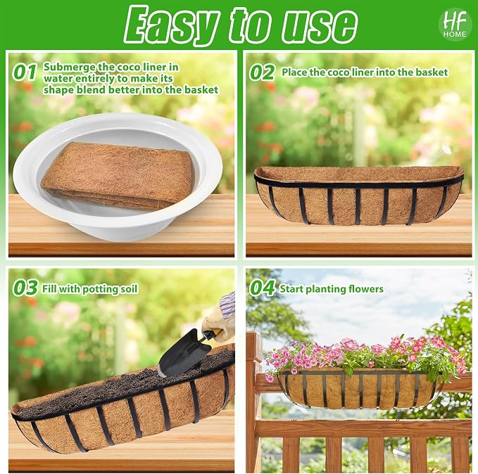 HFHOME 2 Pcs Coco Liners for Planters 24 Inch, Horse Trough Coconut Planter - Image 6