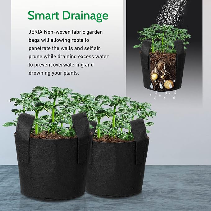 JERIA 12-Pack 25 Gallon Grow Bags, 300G Thickened Nonwoven Garden Pots - Image 6