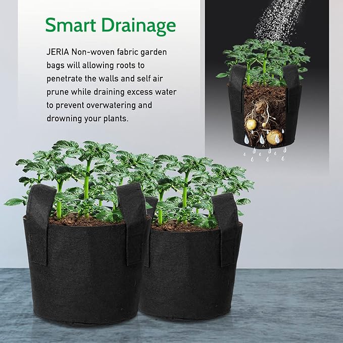 JERIA 12-Pack 10 Gallon Grow Bags, 300G Thickened Nonwoven Garden Pots - Image 6