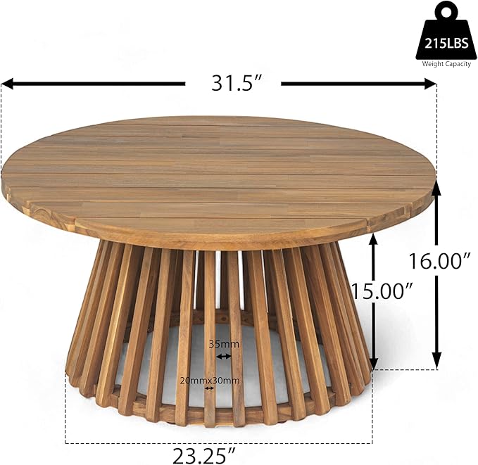 Merax Outdoor Acacia Wood Conversation Set, 3-Seat Loveseat Sofa w/Coushion and - Image 6