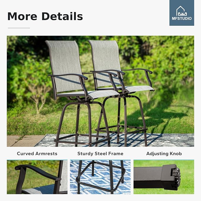 MFSTUDIO Outdoor Bar Stools Set of 2, Swivel Bar Height Patio Chairs Outdoor - Image 3