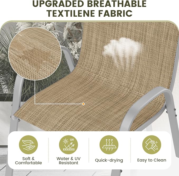 UDPATIO Patio Chairs Set of 4, Stackable Silver Outdoor Dining Chairs - Image 4