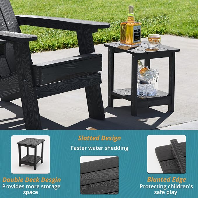 LUE BONA Adirondack Outdoor Side Table, 2-Tier Black HDPS Patio End Table - Image 6