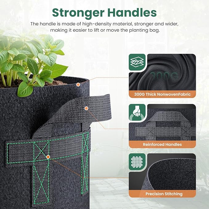 5 Pack 30 Gallon Grow Bags, Thickened Nonwoven Fabric Planter Pots - Image 3
