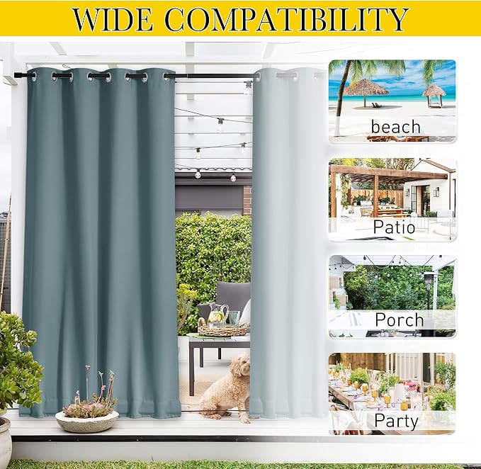 NICETOWN 2 Panels Waterproof Outdoor Curtains Fixed Grommet & Back Tab on Top & - Image 8