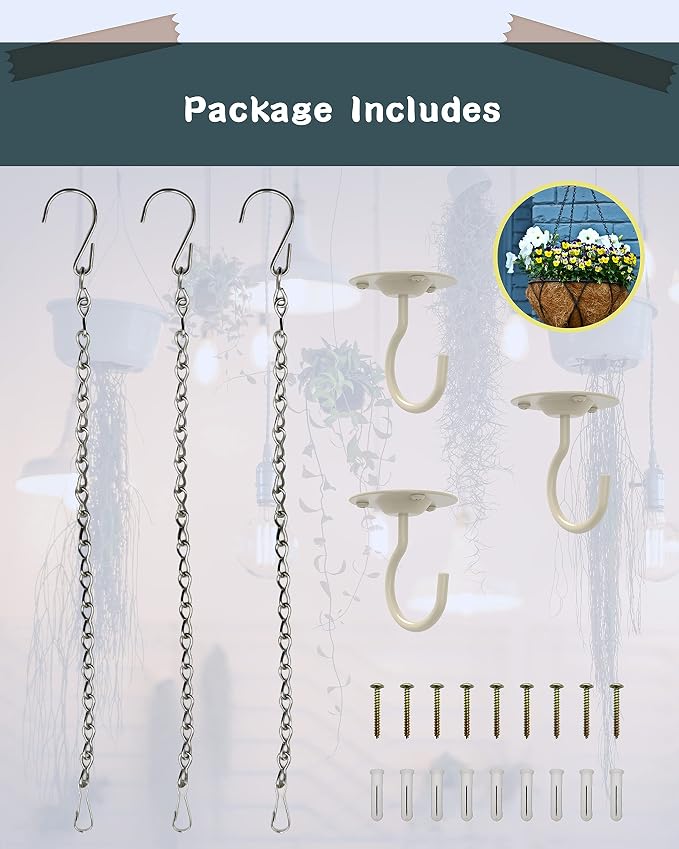 NACETURE Ceiling Hooks for Hanging Plants 3 Pack - Image 2