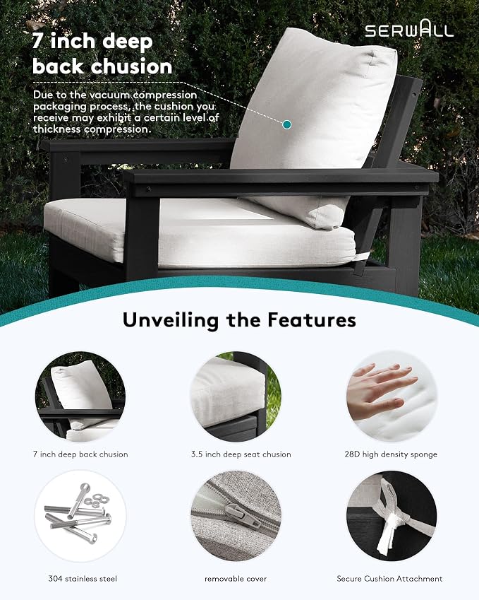 SERWALL HDPE Patio Furniture Set, 7-piece Outdoor Sectional Sofa Set, All - Image 4