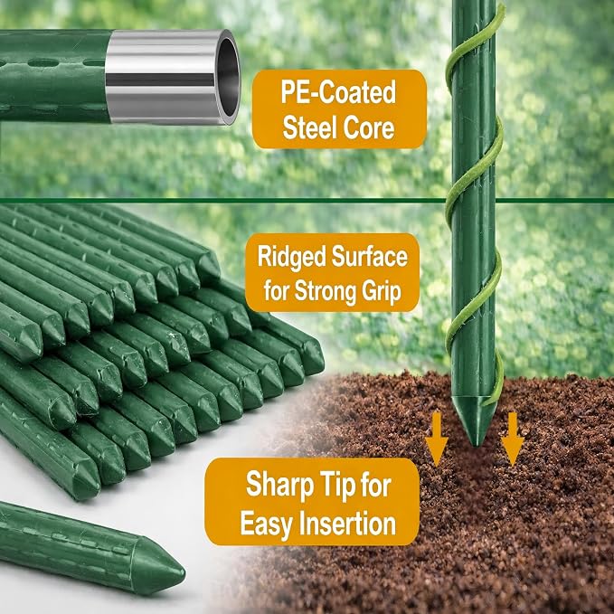 Garden Stakes 20 Pack, 16 Inch Plastic Coated Metal Tomato Stakes, DIY 4ft 5ft - Image 4