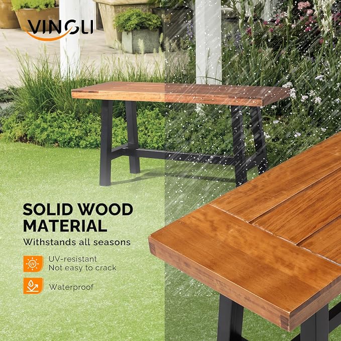 VINGLI Outdoor Bench with Metal Legs Rustic, Wood Dining Bench Indoor Outdoor - Image 4