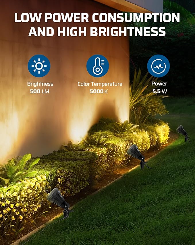DEWENWILS 120V LED Outdoor Spotlight, 3 Extra Lenses, 5.5W 5000K Plug in - Image 5