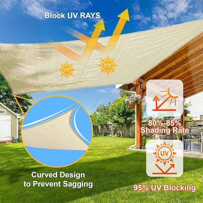 SUNLAX Sun Shade Sail 8' x 20' Butter Cream Rectangle Canopy Sail Shade Cover - Image 4