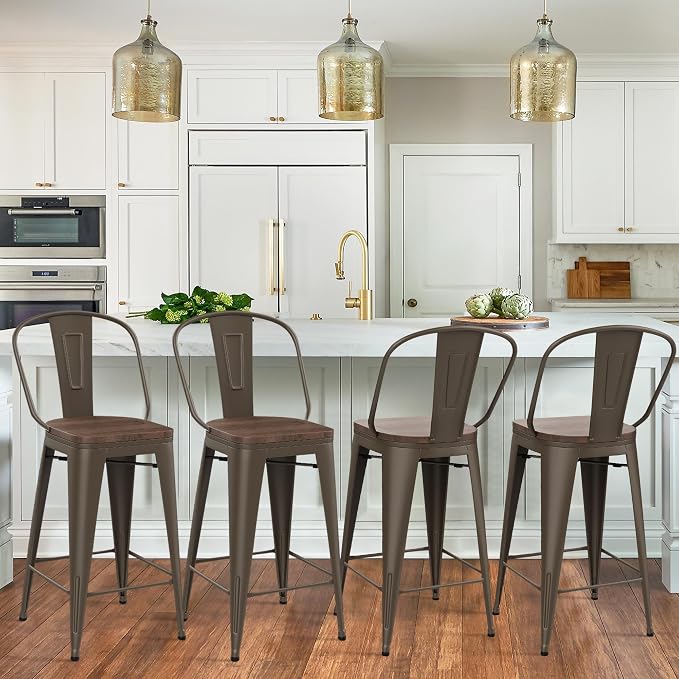 Yongqiang 30 inch Metal Bar Stools Set of 4 Bar Height Stools Kitchen Island - Image 9
