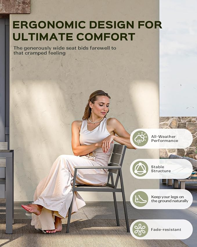 Outdoor Dining Chairs Set of 2, HDPS + Aluminum Patio Dining Chairs - Image 3
