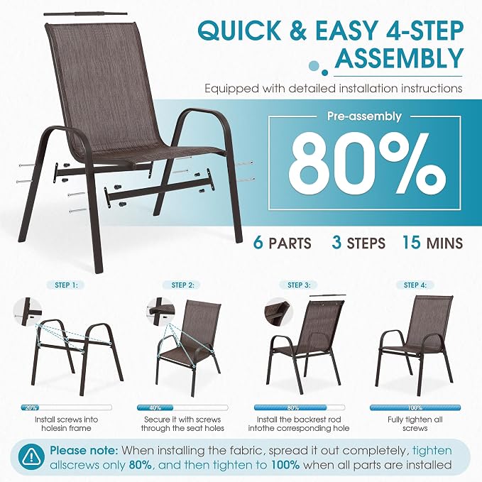 Outdoor Stackable Chairs Set of 6, Stacking Patio Chairs - Image 5