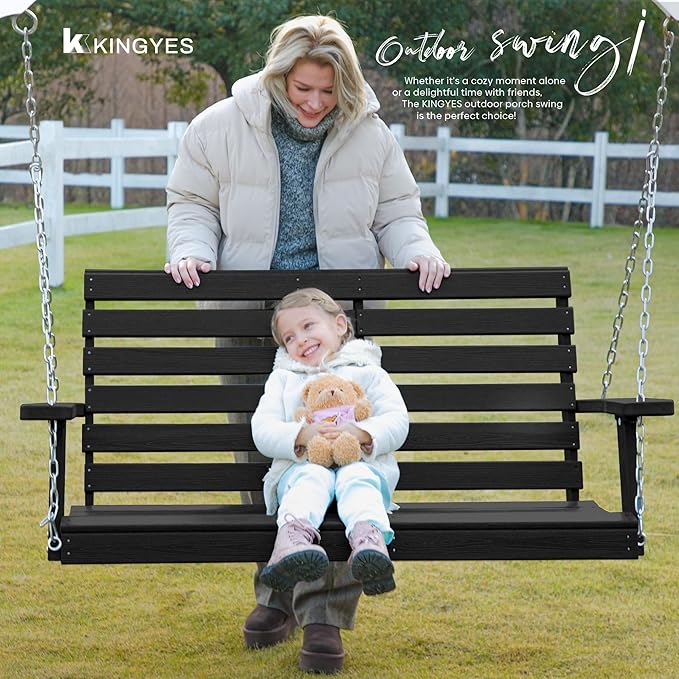 KINGYES Outdoor Hanging Porch Swing Set of 4, 2 Seat Patio Chair - Image 6