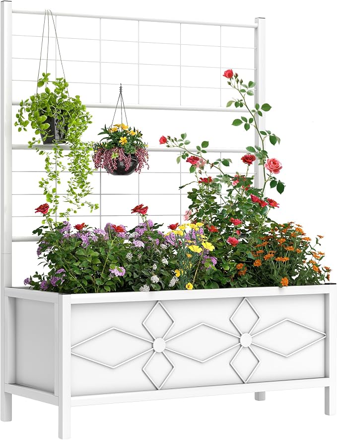 Outsunny Planter Box with Trellis, 35.4 x 15.7 x 47.2 inch Raised Garden Bed by Outsunny