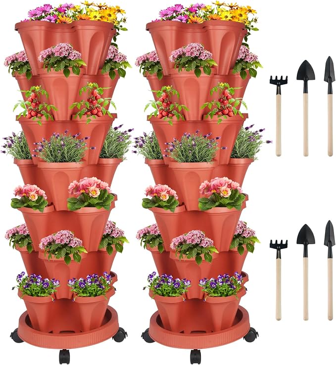 DUNCHATY Stackable Planters 7 Tier Vertical Garden Planting Tower Planters by DUNCHATY