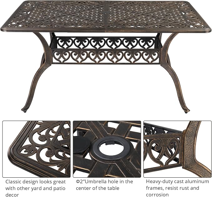 VINGLI 7-Piece Outdoor Dining Set, Cast Aluminum Patio Furniture Set - Image 4