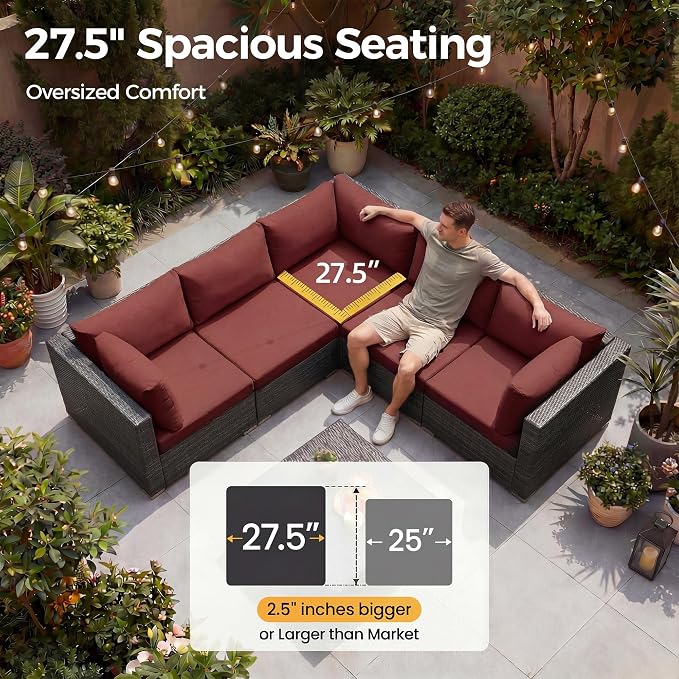 NICESOUL 7 Pieces Modern Luxury 29.3'' High Back Outdoor Furniture Sofa Set - Image 5