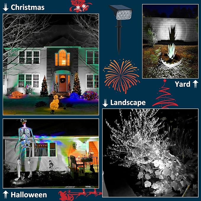 T-SUNUS Christmas Solar Spotlights White 6000K IP65 Waterproof 2-in-1 Outdoor - Image 6